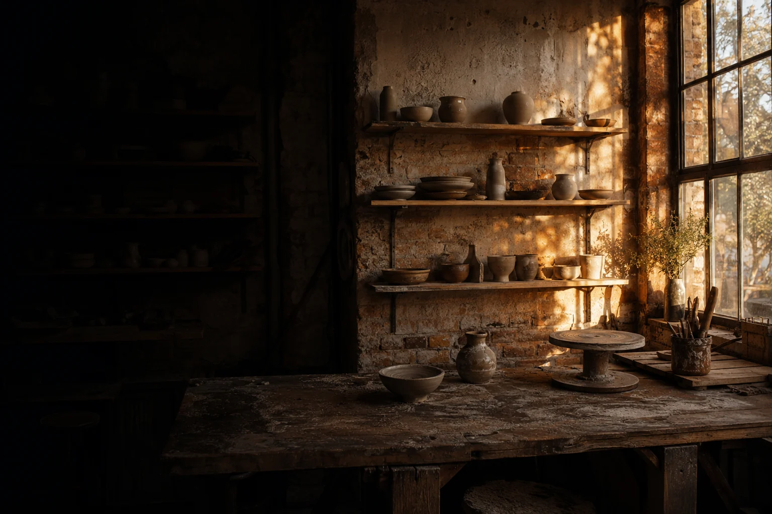 A pottery wheel in a ceramics studio